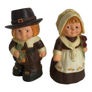 Vintage Hallmark Thanksgiving Pilgrim Kids Salt and Pepper Shakers Plastic